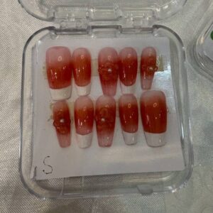 3D Floral Press-On Nails Sunset Bloom Coral Ombré