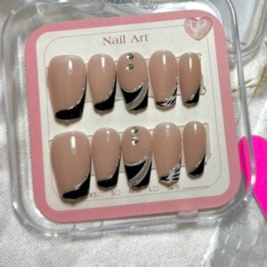 Black French Tip Press-On Nails Midnight Sparkle Luxury