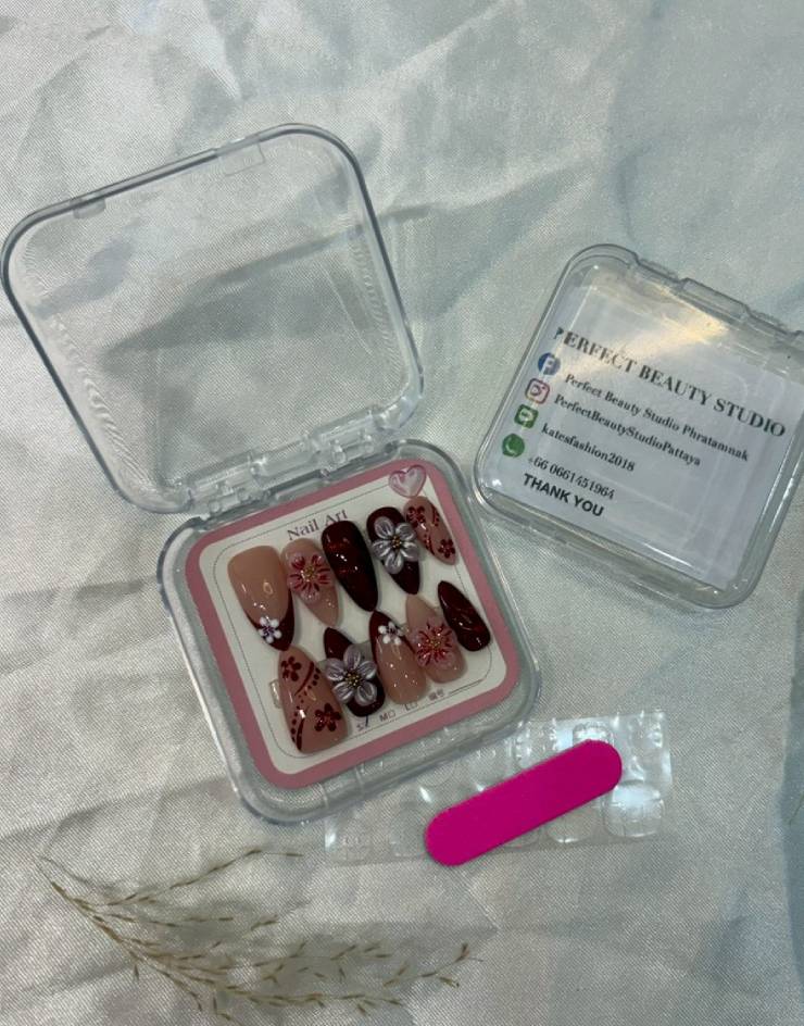 Deep Cherry Nail Art Detail 3D Luxury Texture