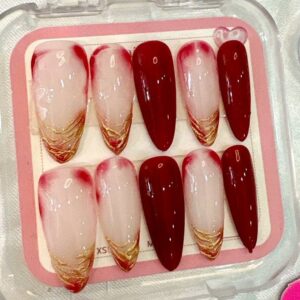 Deep Red Double French Tip Nails Crimson Duo Luxury Artisan