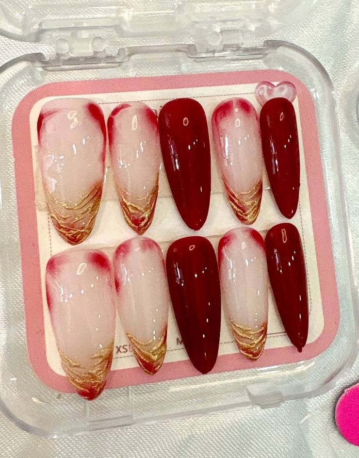 Deep Red Double French Tip Nails Crimson Duo Luxury Artisan