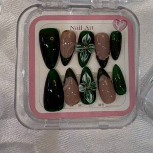 Emerald Green Press-On Nails Forest Flora 3D Artisan