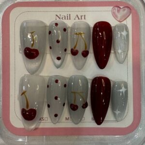 Translucent Cherry Press-On Nails Midnight Glaze Jelly